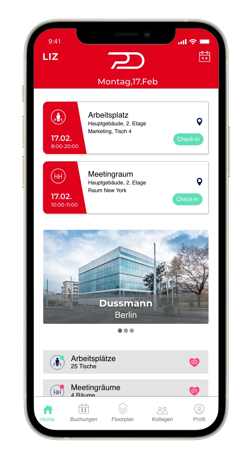 LIZ Smart Office | Arbeitsplatzbuchung App | Red Booker