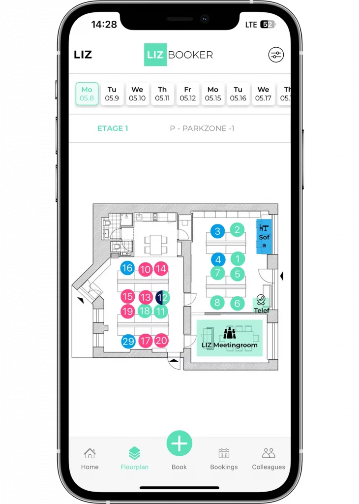 LIZ Smart Office | Arbeitsplatzbuchung | LIZ BOOKER App