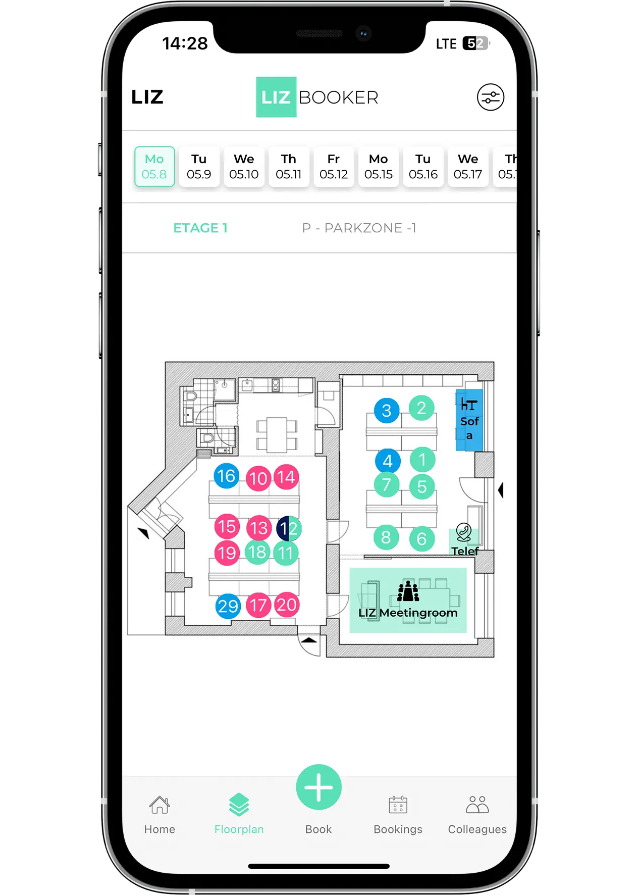 LIZ Smart Office | Arbeitsplatzbuchung | LIZ BOOKER App