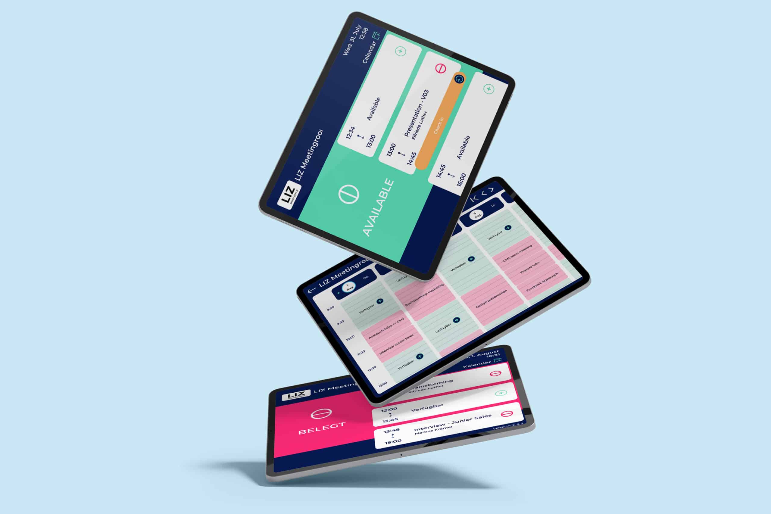 LIZ Smart Office Meetingraum Display App auf iPad und Android Tablets