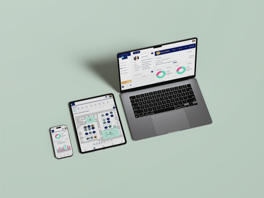 Cloudbasierte Smart Office Software für Arbeitsplatzbuchung, Meetingraumverwaltung, Desk Sharing, Parkplatzbuchung, Schließfachverwaltung, Workplace Analytics und hybride Arbeitsplätze mit Microsoft- und Google-Integration.