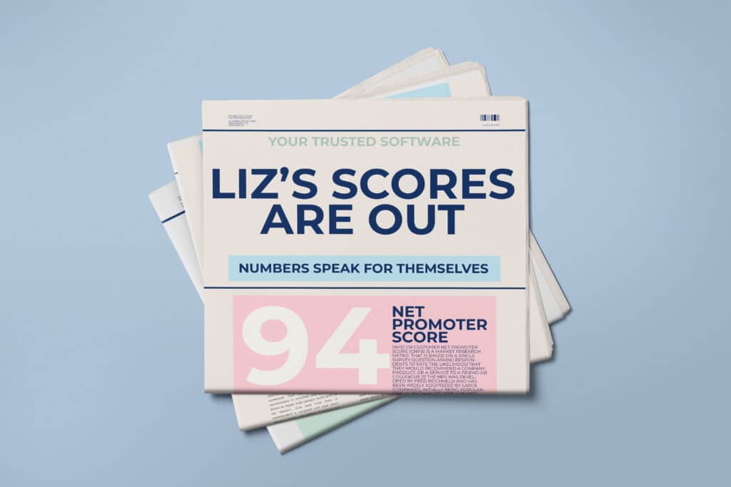 Zeitschrifthaufen mit dem Titelblatt über LIZ Smart Office NPS Score von 94