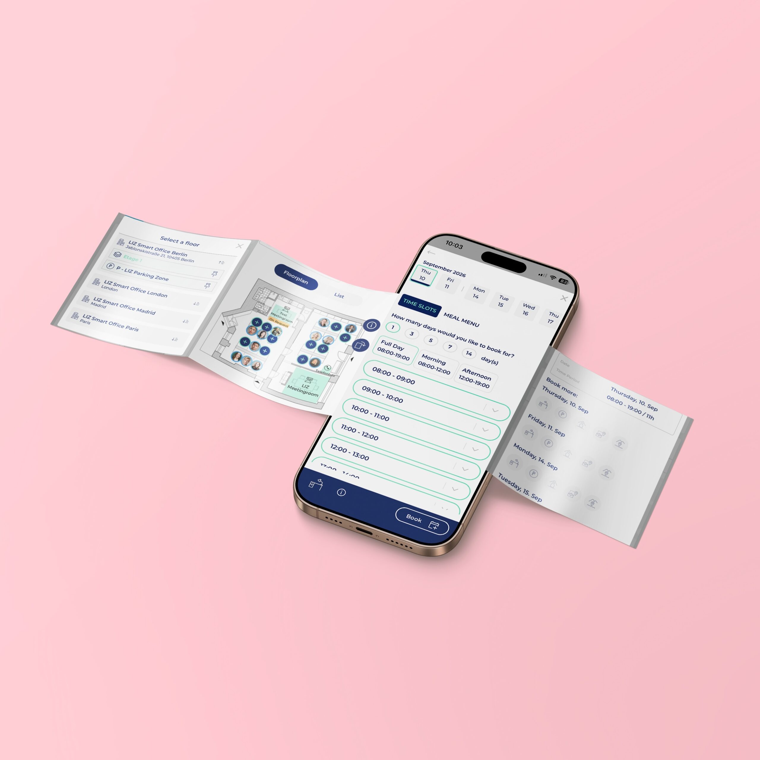 Arbeitsplatzbuchung mit der LIZ Booker App auf dem Smartphone